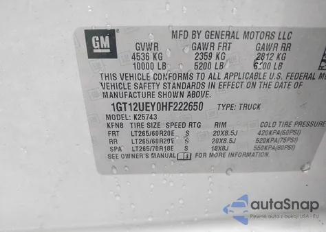 2017 GMC Sierra 2500Hd Denali z USA, uszkodzony, nr VIN 1GT12UEY0HF222650